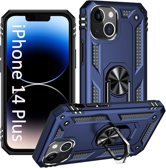 ADDIT Phone Case for iPhone 14 Plus Case,with Kickstand Ring,Adjustable Stand,Military Grade,Heavy Duty Protection,Shockproof,Anti-Fingerprint,Support Magnet Car Mount,Blue