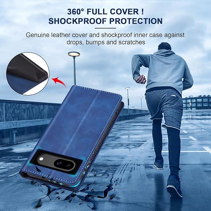Jasonyu Flip Wallet Case for Google Pixel 8A,Leather Magnetic Folio Cover with Card Holder,Kickstand - TPU Shockproof Durable Protective Phone Case,Blue