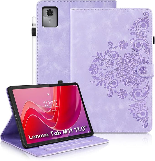 Mantala Funda para for Lenovo Tab M11 2024 11 Inch, Soft Touch Faux Leather with Card Slots and Kickstand, Water-Proof Precise Cutouts Tablet Case Compatible with Lenovo Tab M11 / Tab K11 Purple