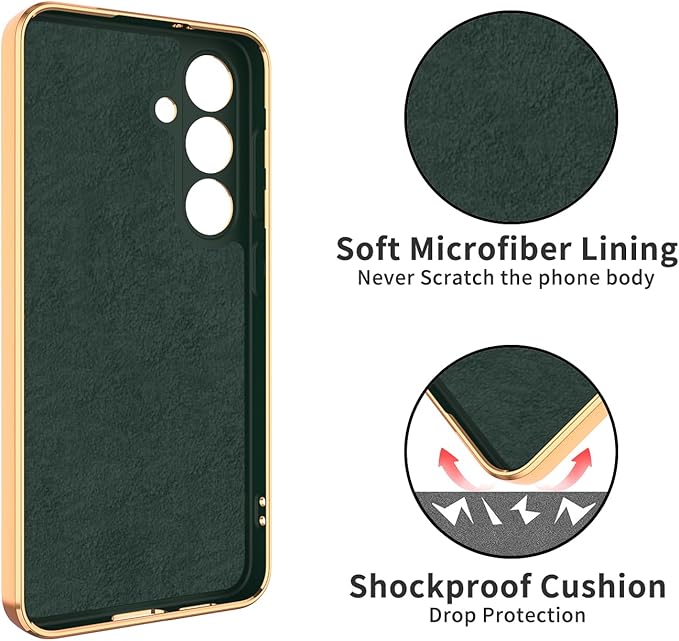 Dinick Green for Samsung Galaxy S24 Case with Ring Holder Kickstand [with Magnetic] Soft TPU Bumper, Glitter Gold Electroplated Cover Slim Thin Protective Phone Case for Galaxy S24