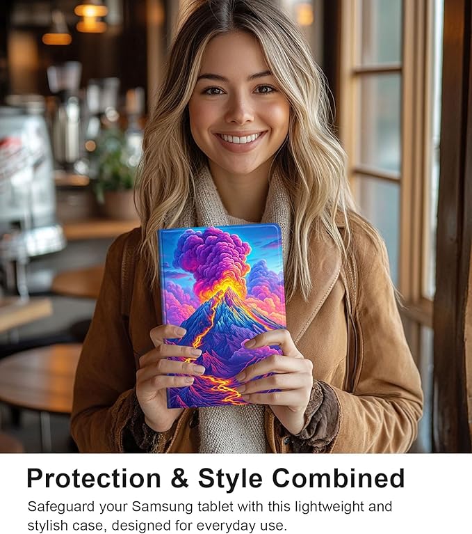 Case for Samsung Galaxy Tab S10 FE/ S9 FE 5G 10.9 Inch/Tab S9 11 Inch, Slim PU Leather Stand Cover with Auto Wake/Sleep, Multi-Angle Viewing & Shockproof, Colorful Volcano
