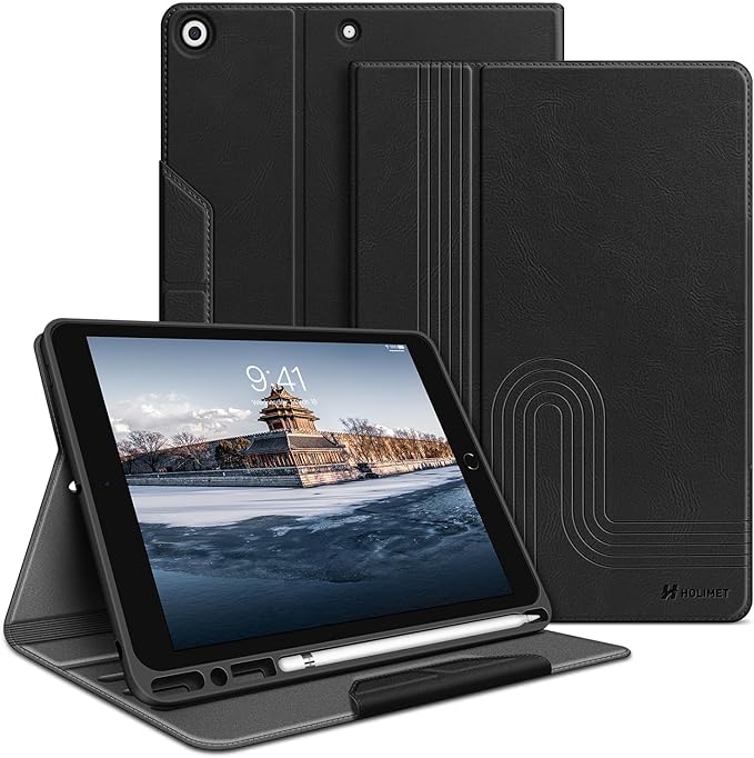H HOLIMET Case for iPad 9th Generation 10.2 Inch 2021 iPad 8th 7th Generation 2020/2019 with Pencil Holder Vegan Leather Auto Sleep/Wake Smart Shockproof Protective Cover