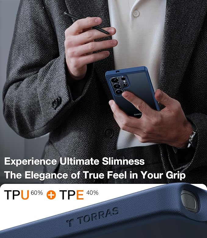 TORRAS Shockproof for Samsung Galaxy S25 Ultra Case, 12FT Military-Grade Protection, Slim Case for Samsung S25 Ultra Case, Matte Translucent Blue, Thin, Guardian Series