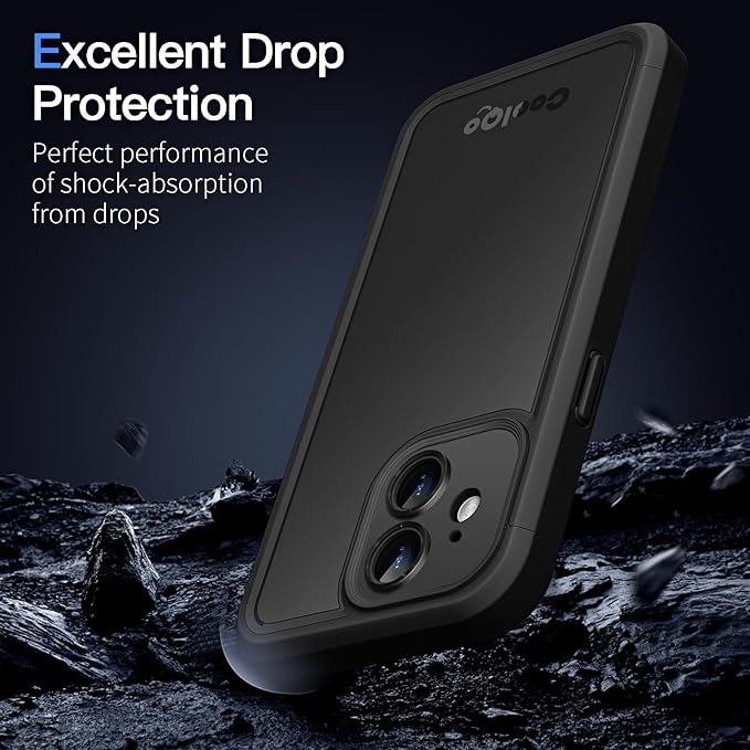COOLQO Magnetic for iPhone 12 Case, Compatible with MagSafe, Dual Layer Design Military Grade Protection, Translucent Matte Scratch-Resistant Back Protective Shockproof Phone Case, Black