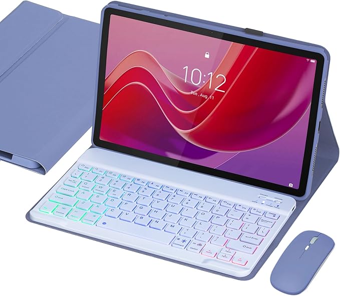 Keyboard Case for Lenovo Tab M11/Tab K11 LTE 2024 11 Inch TB330FU/TB330XU, Backlit Wireless Bluetooth Keyboard with Mouse, Slim Protective Cover & Multi-Angles Viewing Stand (Purple)