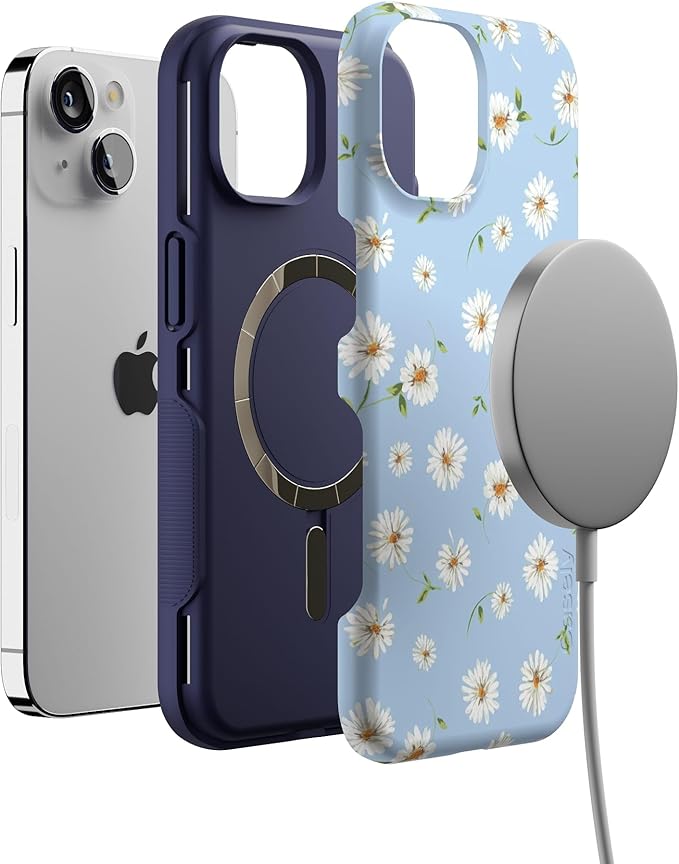 Casely iPhone 14 Case | Daisy Daydream | Baby Blue Floral | Compatible with MagSafe | Bold Protective Design