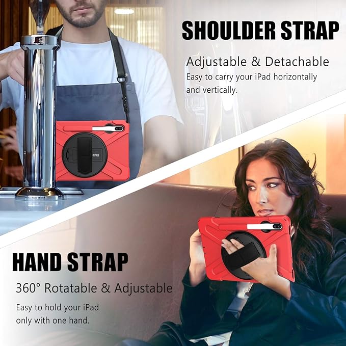 BRAECN for Galaxy Tab S6 Case,[with S Pen Holder] Three Layers Heavy Duty Shockproof Case with Hand Strap,Shoulder Strap,360 Kickstand for Galaxy Tab S6 10.5 Inch 2019(SM-T860/T865/T867)-Red
