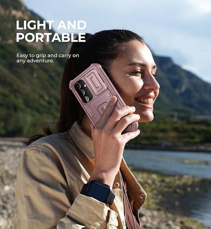 Dexnor for Samsung Galaxy S24 Case with Built-in Slide Camera Cover & Screen Protector & Kickstand, Heavy-Duty Shockproof Rugged Case Full-Body Bumper Protective Cover for Galaxy S24 (2024),Peony Pink