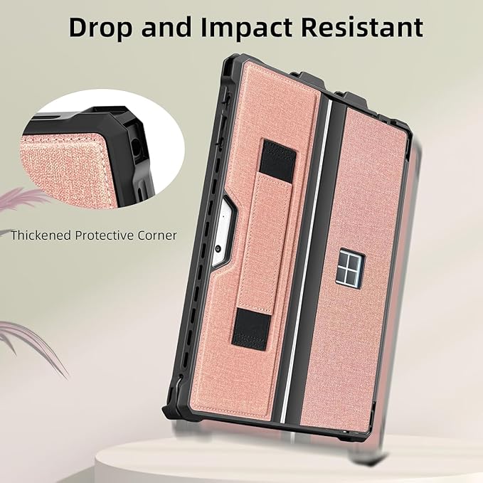 Case for 12.3" Microsoft Surface Pro 7+/7/6/5/4/Pro LTE Protective Rugged Cover Case, with Stylus Pen Holder and Hand Strap, Compatible with Type Cover Keyboard, Coupled Pink