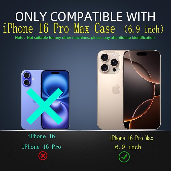 for iPhone 16 Pro Max Case Magnetic Compatible with MagSafe Wireless Charging,with 2 Screen Protectors,with Kickstand Shockproof Shock-Absorbent Heavy Duty Protection Scratch Resistant Black