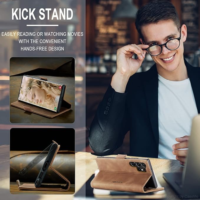 SINIANL for Samsung Galaxy S24 Ultra Case Wallet, Leather Book Folding Flip Cover with Kickstand Card Holders Slots Leather Case for Galaxy S24 Ultra Brown