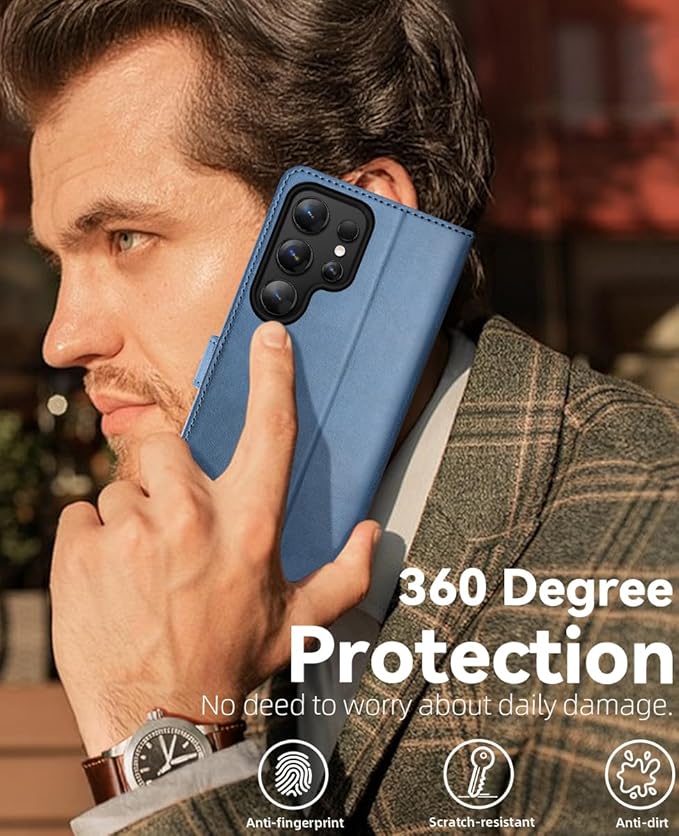 OCASE Compatible with Galaxy S25 Ultra Wallet Case, PU Leather Flip Folio Case with Card Holders RFID Blocking Kickstand [Shockproof TPU Inner Shell] Protective Phone Cover 2025, Light Blue