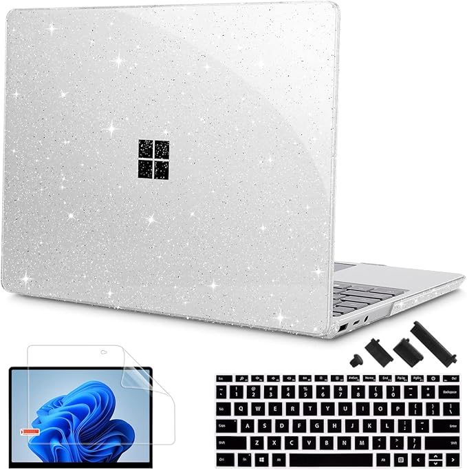 Tuiklol Case for 12.4 Inch Microsoft Surface Laptop Go 3/2 / 1 2023-2020 Releases, Plastic Hard Shell Case with Screen Protector and Keyborad Cover +Dust Plugs Model 2013/1943, Sparkly Clear