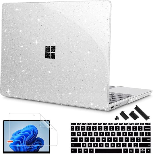 Tuiklol Case for 12.4 Inch Microsoft Surface Laptop Go 3/2 / 1 2023-2020 Releases, Plastic Hard Shell Case with Screen Protector and Keyborad Cover +Dust Plugs Model 2013/1943, Sparkly Clear