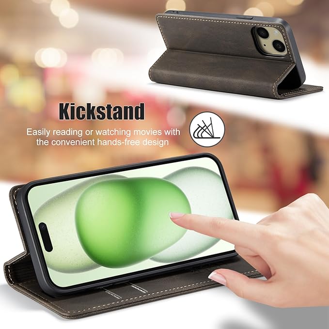 japezop iPhone 15 Plus 5G Wallet Case with RFID Blocking, Card Holder Kickstand Magnetic Leather Flip Case Wallet for iPhone 15 Plus 5G 6.7 Inch(Coffee)