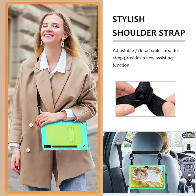 for Lenovo Tab P12 Case,for Lenovo Tab P12 12.7 Inch Tablet Case,Heavy Duty Kids Shockproof with Kickstand Shoulder Strap Cover for Lenovo Tab P12 2023/2024/Xiaoxin Pad Pro (Mint Green)