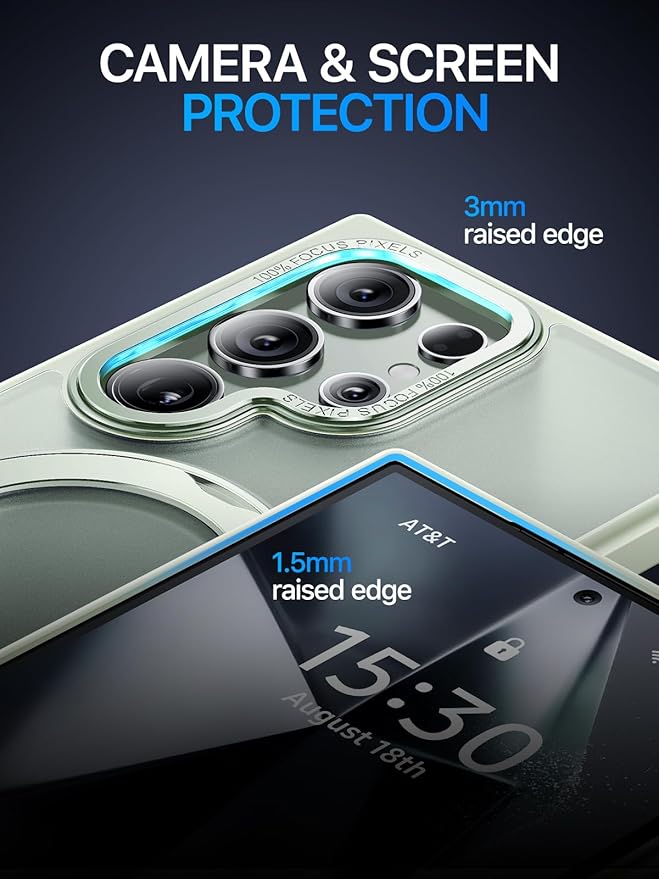 QTlier Phone case for Galaxy S24 Ultra- 360 Rotatable Magnetic Ring Stand, Military-Grade Protection, Raised Camera Frame