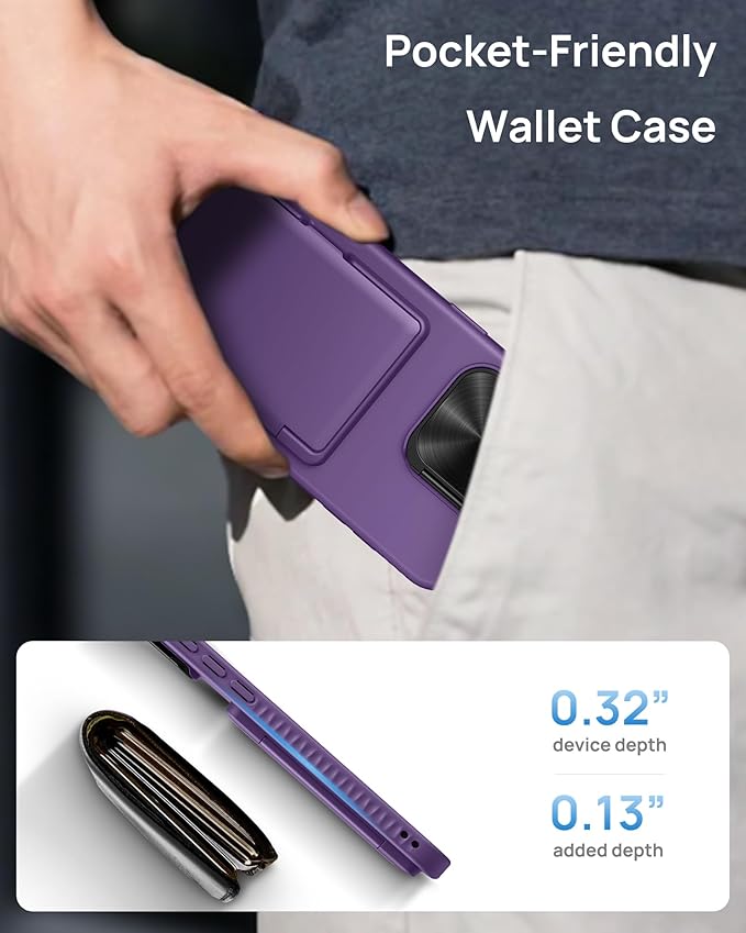 for iPhone 16 Pro Max Case with Kickstand & Card Holder & Camera Lens Cover, Military Grade Drop Protection Shockproof Rugged Stand Phone Cover Case for iPhone 16 Pro Max 6.9", Purple