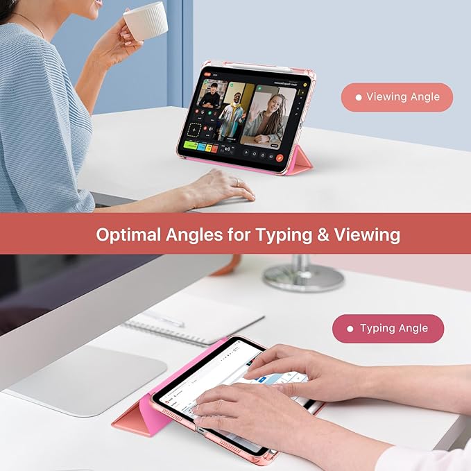 MoKo for iPad (A16) 11th Generation Case 11 Inch 2025, iPad 10th Generation Case 10.9 Inch 2022 with Pencil Holder, Slim Light Trifold Protective Cover with Hard PC Translucent Back Shell, Conch Shell