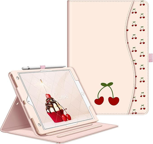Fintie Case for iPad 9th / 8th / 7th Generation (2021/2020/2019) 10.2 Inch - [Corner Protection] Multi-Angle Viewing Stand Cover with Pocket & Pencil Holder, Auto Sleep Wake, Coquette Cherries