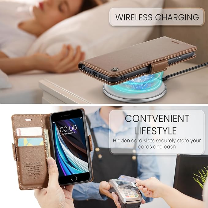 for iPhone SE 2022/3rd/2020/2rd,iPhone 8/7 Case, Premium PU Leather Wallet Case Flip Cover with [RFID Blocking][Card Holder] Shockproof Protective for iPhone SE 2022/2020, iPhone 8/7, Brown