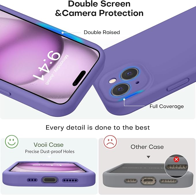 Vooii Compatible with iPhone 15 Case, Upgrade Defender Liquid Silicone, [Enhanced Camera Protection] [Soft Anti-Scratch Microfiber Lining] Shockproof Phone Case for iPhone 15 6.1 inch - Iris