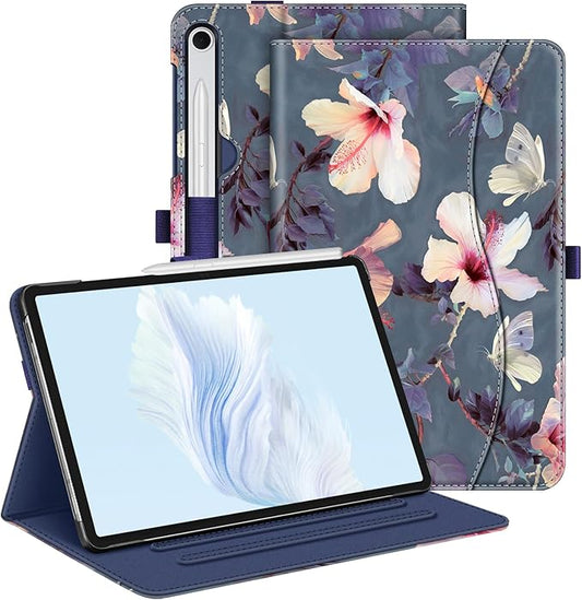 Fintie Case for Samsung Galaxy Tab S10 Lite/ S10 FE/ S9 FE 5G 10.9 Inch/Tab S9 11 Inch with S Pen Holder, Multi-Angle Viewing Protective Cover with Pocket, Auto Sleep/Wake, Blooming Hibiscus