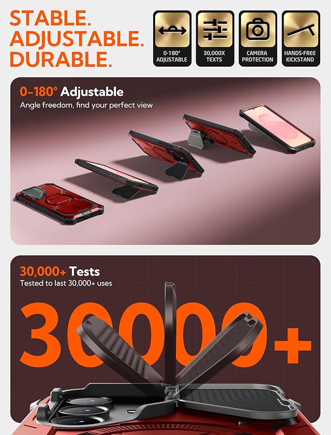 i-Blason for Samsung Galaxy S25 Plus Case with Camera Cover Stand [MagSafe Compatible] [Built-in Screen Protector] Full-Body Military-Grade Protection Rugged Magnetic Phone Case for S25 Plus, Red