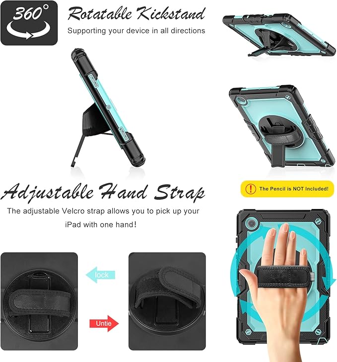Tablet Case for Samsung Galaxy Tab A8 10.5-inch 2022 SM-X200/X205/X207, [with Tempered Glass Screen Protector],360° Rotating Kickstand/Hand & Shoulder Strap/S Pen Holder (SkyBlue)