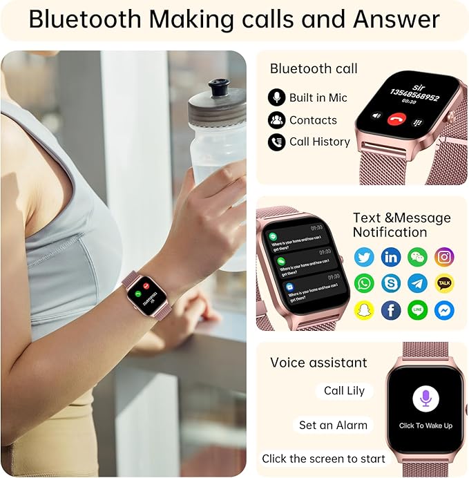 Smart Watch for Women Fitness Tracker: Rose Gold Make/Answer Call Smart Watches for Women Waterproof Digital Mens Watches Running Smartwatch Android Phone iPhone Samsung Compatible Heart Rate Monitor