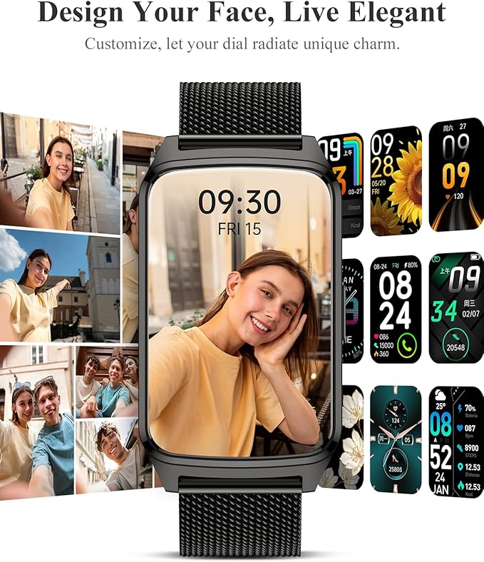 Fitness Tracker Watch for Women Men, Step Counter Compatible with iPhone Android, IP68 Waterproof Activity Tracker with Calorie and Sleep Monitor, 110+ Sports Modes Pedometer Smartwatch (Black, 1.57)