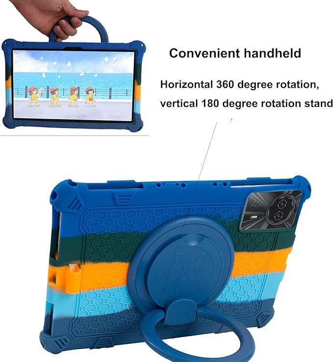Tablet Case for 11 inch Teclast T50HD Soft Anti-Stress Silicone Case with 360° Rotate Stand/Pencil Holder/Shoulder Strap/Pen for Teclast/Lenovo/TCL/Huawei 11 inch (Colorful Blue)