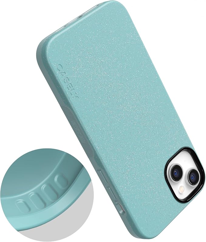 Casely iPhone 14 Case | Aquamarine | Ocean Blue Shimmer Glitter | Bold Protective Design | Compatible with MagSafe