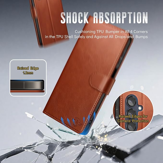 Wallet Case for Samsung Galaxy S25 5G Magnetic Flip Leather Folio Cover with RFID-Blocking Credit Card Holder, Women Men Protective Phone Case Compatible with Samsung S25, Light Brown