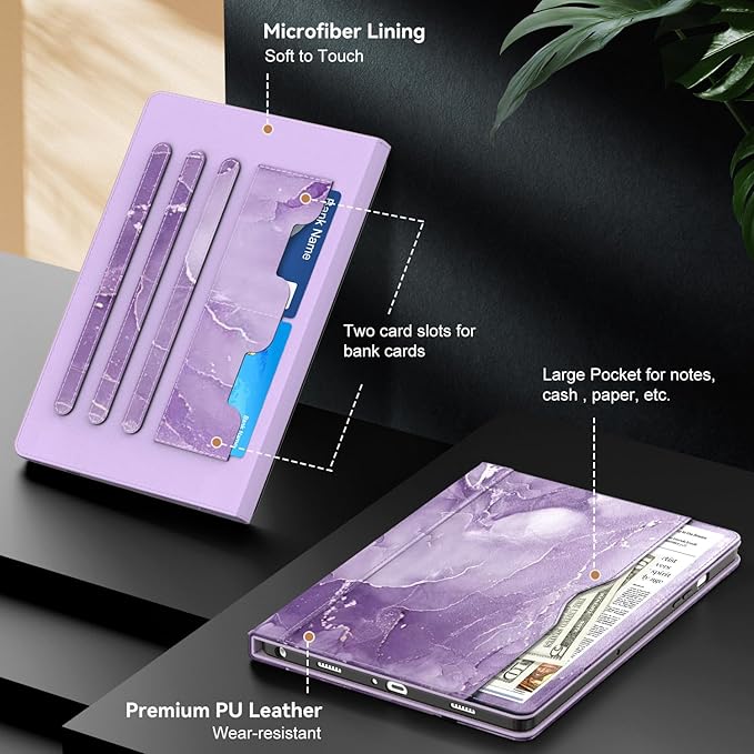 OKP Case for Samsug Galaxy Tab A9+ Plus 11 inch 2024(SM-X210/X216/X218), PU Leather Folio Cover with Multi-Angle Stand//Pen Holder, Auto Wake/Sleep Case for Galaxy A9+ 11" Tablet (Marble Purple)
