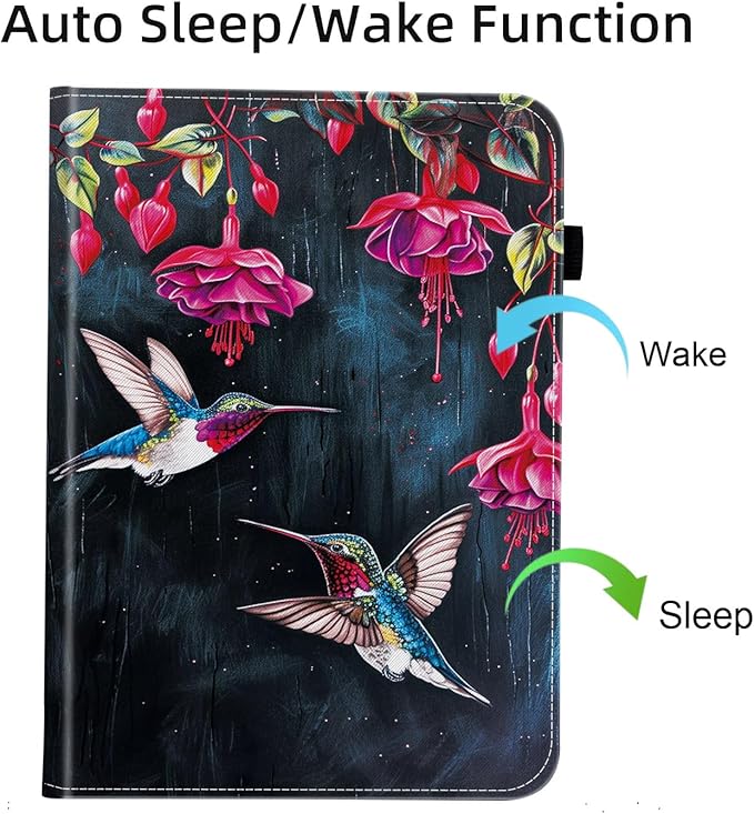 Case for Samsung Galaxy Tab A9 Plus/A9+ 5G 11 Inch 2023 Model (SM-X210/X216/X218),Card Slot PU Leather TPU Case Pen Holder Auto Wake Sleep,Flower Hummingbird