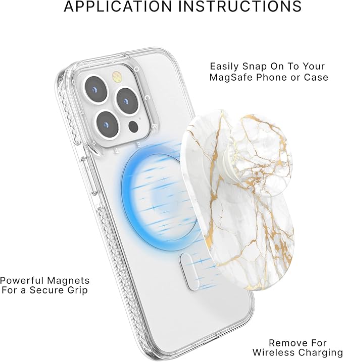 PopSockets Phone Grip Compatible with MagSafe®, Phone Holder, Wireless Charging Compatible, Pill-Shaped Grip - Gold Lutz