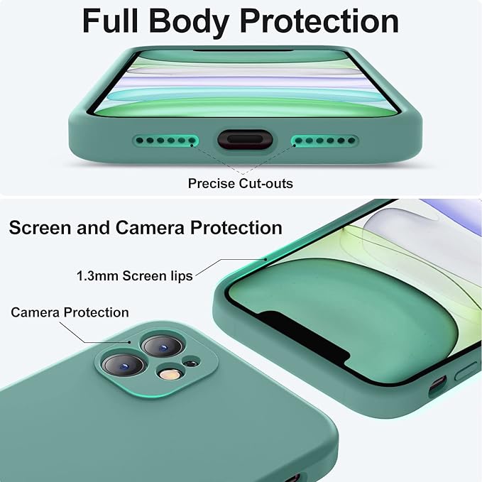 Vooii Compatible with iPhone 11 Case, Upgraded Liquid Silicone with [Flat Edges] [Camera Protection] [Soft Anti-Scratch Microfiber Lining] Phone Case for iPhone 11 6.1 inch - Pine Green