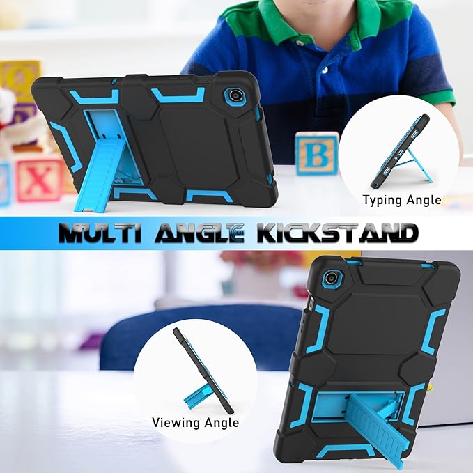 Case for Samsung Galaxy Tab A9+/A9 Plus 11 Inch (2024), Heavy Duty Rugged Shockproof 3-Layers Protective Case with Kickstand for SM-X210/X216/X218, Black+SkyBlue