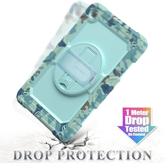 SEYMAC stock Case for Samsung Galaxy Tab A9+ Plus 11'', Full-Body Drop Protection Case with Screen Protector Pencil Holder [360° Rotating Hand Strap] &Stand, SkyBlue Camo
