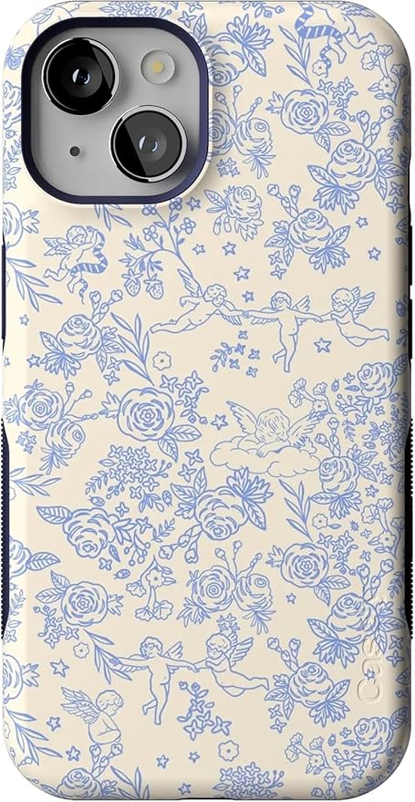 Casely iPhone 14 Case | Cupid's Canvas | Periwinkle Floral | Compatible with MagSafe | Bold Protective Design