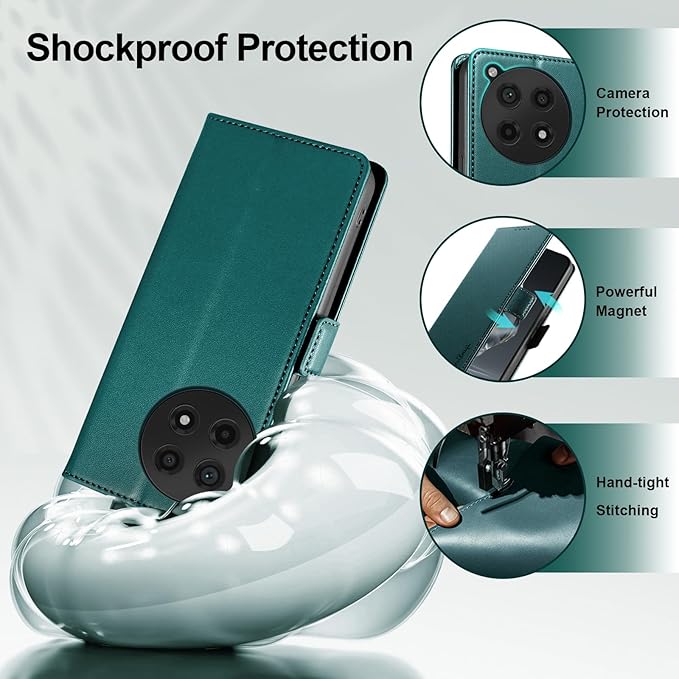 Wallet Flip Case for OnePlus 12R 5G - [RFID Blocking] Luxury PU Leather Card Holder Magnetic Phone Cover with Kickstand,Shockproof Protective Case,Green