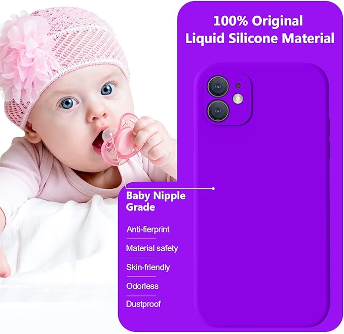 Vooii Compatible with iPhone 11 Case, Upgraded Liquid Silicone with [Flat Edges] [Camera Protection] [Soft Anti-Scratch Microfiber Lining] Phone Case for iPhone 11 6.1 inch - Neon Purple