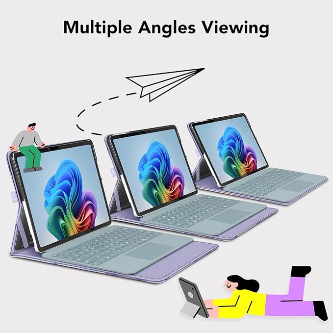 Fintie Case for Microsoft Surface Pro 12 Inch 1st Edition (2025), Multiple Angle Viewing Portfolio Business Cover with Pocket & Stylus Holder, Compatible with Type Cover Keyboard (Lilac Marble)