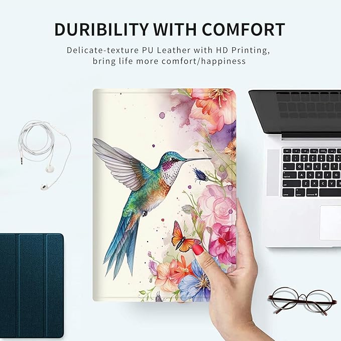 Case for 13 Inch Microsoft Surface Pro 8 (2021 Release) PU Leather Slim Lightweight Multiple Angles Stand Smart Cover with Auto Wake/Sleep for 2021 Surface pro 8 13 Inch, Hummingbirds Flower