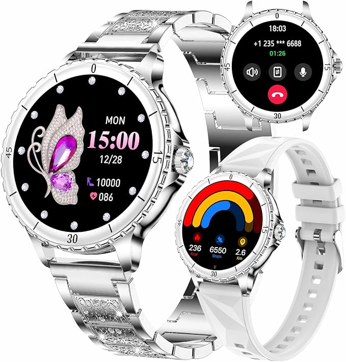 Smart Watch for Women, 1.27" HD Display,Answer/Make Calls, IP68 Waterproof Sports Women's Smartwatch, Fitness Tracker,Heart Rate Monitor, Pedometer – Compatible with Android & iOS (Silver)