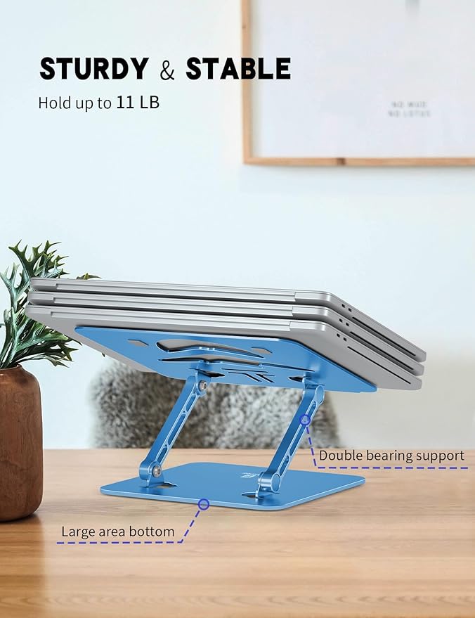 Laptop Stand, Ergonomic Adjustable Computer Stand for Collaborative Work, Foldable and Portable Heat Sink Computer Stands, Fits up to 15.6-inch Laptops (Dark Blue)