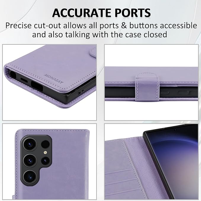 MONASAY Wallet Case Compatible for Galaxy S23 Ultra 5G,[RFID Blocking] Flip Folio Leather Cell Phone Cover with Credit Card Holder, 6.8 inch, Lavenders