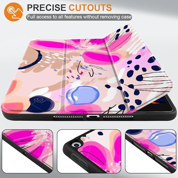 DONGKE Case Compatible with iPad 10.2 Inch 2021 2020 2019 iPad 9th/8th/7th Generation with Pencil Holder, Slim Stand Protective Case with Soft TPU Back, Auto Sleep/Wake Cover, Floral Artistic