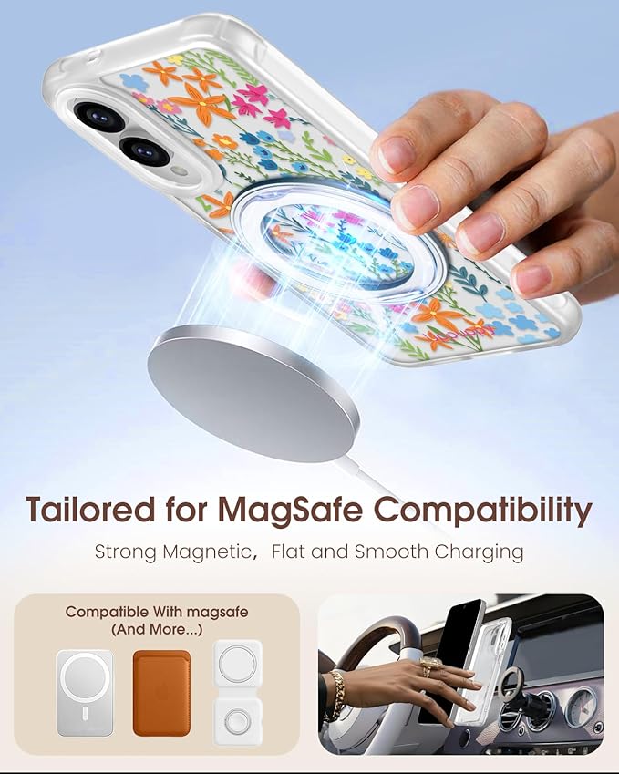 for Samsung Galaxy S25 Edge Case with 360° Rotatable Magnetic Ring - Compatible with MagSafe, Semi-Transparent Soft-Touch Material Shockproof, Cute Colors Flower Design for Women Girl